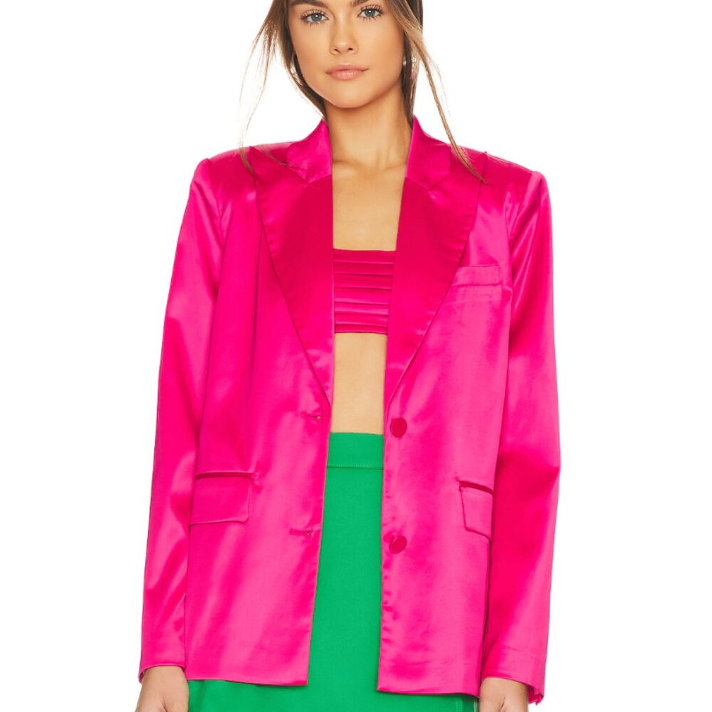 Lovers + Friends Andie Blazer Raspberry Pink Satin Size S Chic Statement Jacket